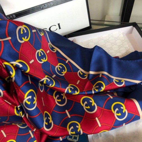 Replica Gucci GG Silk Scarf 140 x 140 Blue
