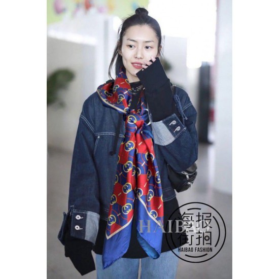 Replica Gucci GG Silk Scarf 140 x 140 Blue