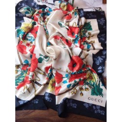 Replica Gucci GG Silk Scarf 140 x 140 Black