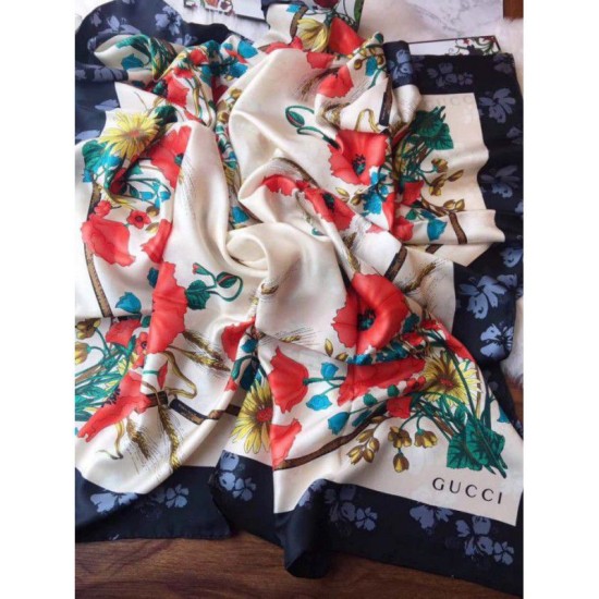 Replica Gucci GG Silk Scarf 140 x 140 Black