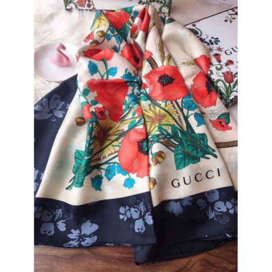 Replica Gucci GG Silk Scarf 140 x 140 Black