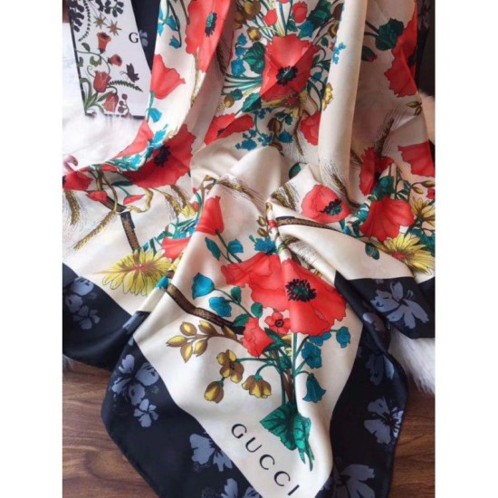 Replica Gucci GG Silk Scarf 140 x 140 Black