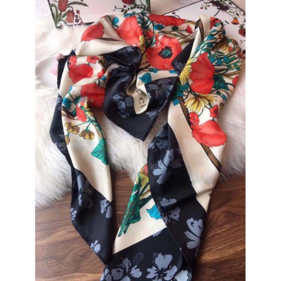 Replica Gucci GG Silk Scarf 140 x 140 Black