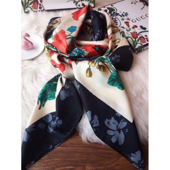 Replica Gucci GG Silk Scarf 140 x 140 Black