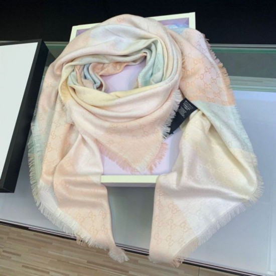 Fake Gucci GG Jacquard Wool Shawl 130 x 130 Pink Replica