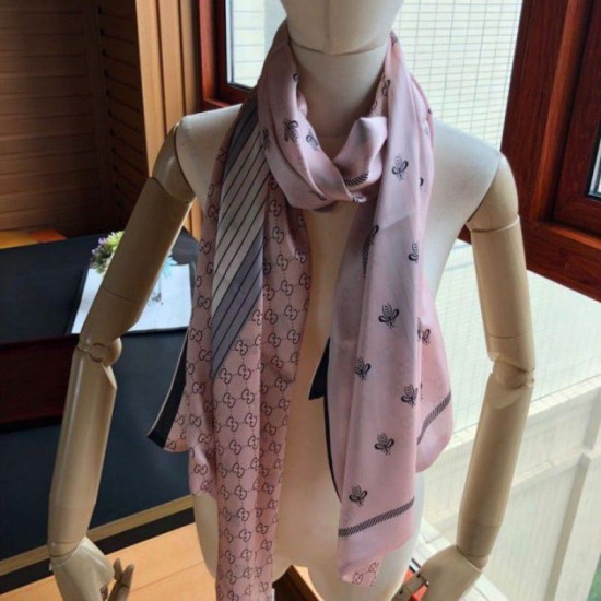 Replica Gucci Long Silk scarf with Bee Print 70 x 180cm Apricot