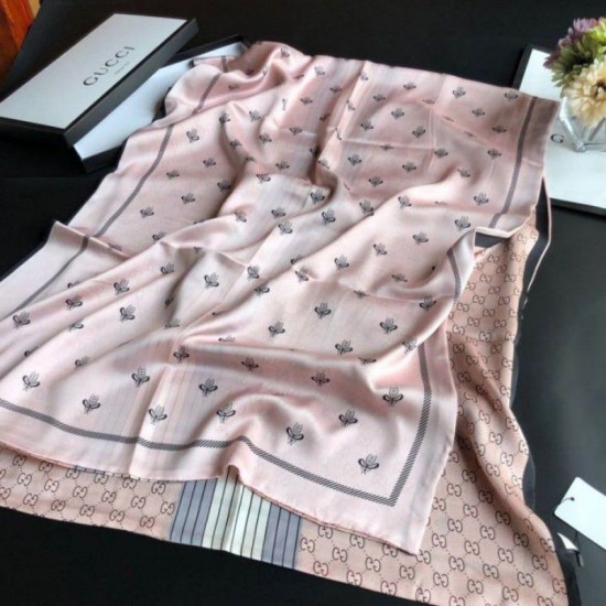 Replica Gucci Long Silk scarf with Bee Print 70 x 180cm Apricot