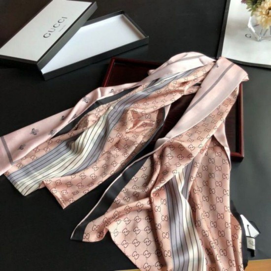 Replica Gucci Long Silk scarf with Bee Print 70 x 180cm Apricot