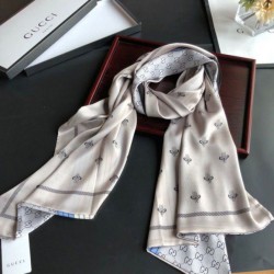 Replica Gucci Long Silk scarf with Bee Print 70 x 180cm Gray