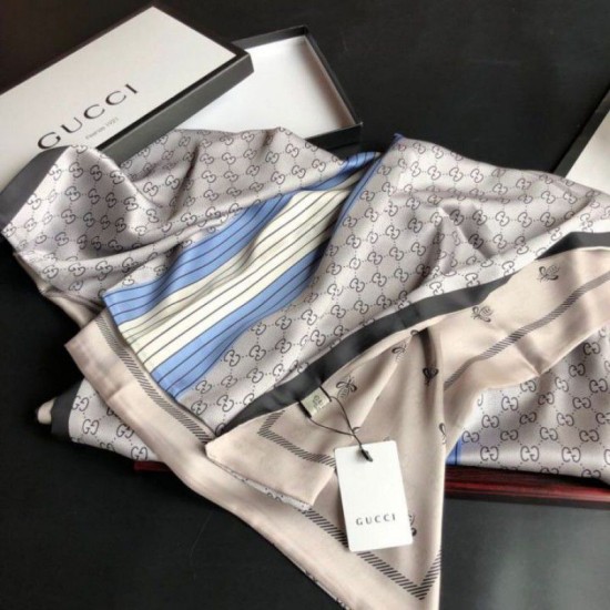 Replica Gucci Long Silk scarf with Bee Print 70 x 180cm Gray