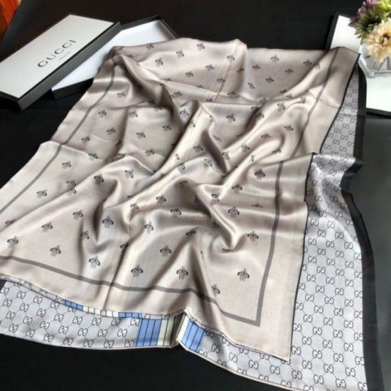 Replica Gucci Long Silk scarf with Bee Print 70 x 180cm Gray