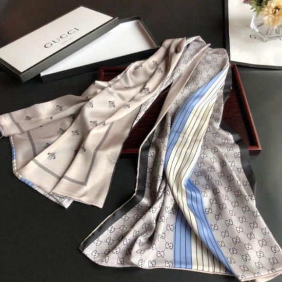 Replica Gucci Long Silk scarf with Bee Print 70 x 180cm Gray