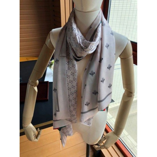 Fake Gucci Long Silk scarf with Bee Print 70 x 180cm Red Replica