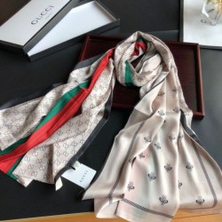 Fake Gucci Long Silk scarf with Bee Print 70 x 180cm Red Replica