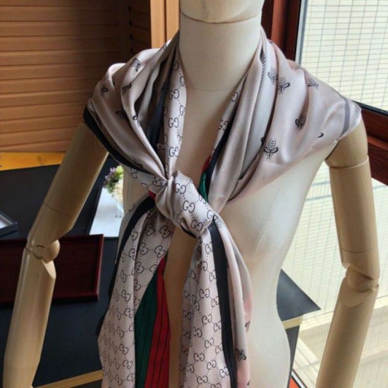 Fake Gucci Long Silk scarf with Bee Print 70 x 180cm Red Replica