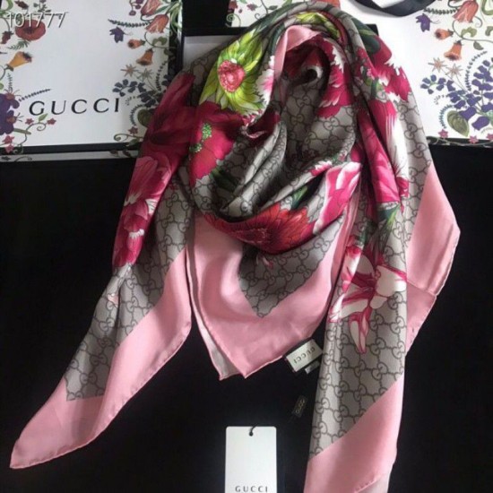 Replica Gucci GG Bouquets Print Silk Scarf 140 x 140 Red