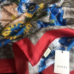 Replica Gucci GG Bouquets Print Silk Scarf 140 x 140 Blue