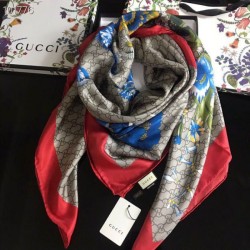 Replica Gucci GG Bouquets Print Silk Scarf 140 x 140 Blue