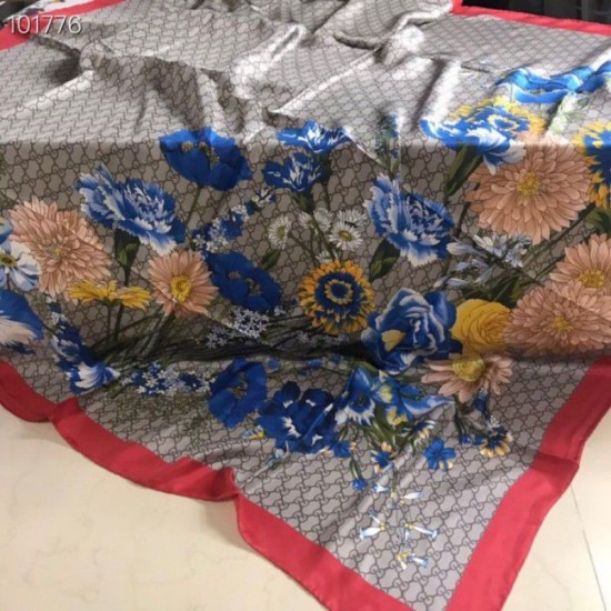 Replica Gucci GG Bouquets Print Silk Scarf 140 x 140 Blue