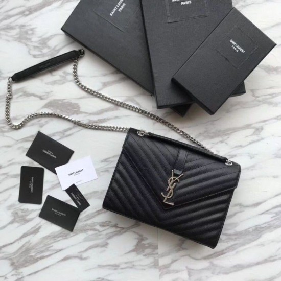 Replica YSL Saint Laurent Envelope Small Bag Grain Embossed Silver Hardware Fake YSL Saint Laurent Envelope Small Bag Grain Embossed Silver Hardware Replica