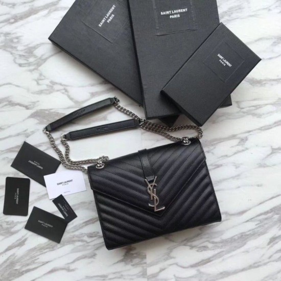 Replica YSL Saint Laurent Envelope Small Bag Grain Embossed Silver Hardware Fake YSL Saint Laurent Envelope Small Bag Grain Embossed Silver Hardware Replica