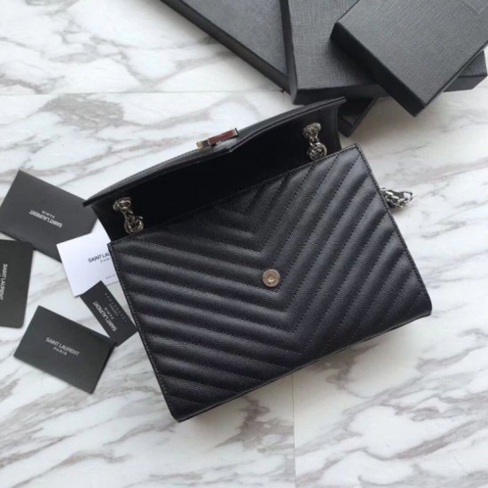 Replica YSL Saint Laurent Envelope Small Bag Grain Embossed Silver Hardware Fake YSL Saint Laurent Envelope Small Bag Grain Embossed Silver Hardware Replica