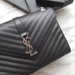 Fake YSL Saint Laurent Envelope Small Bag Grain Embossed Silver Hardware Replica