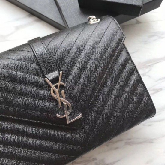 Replica YSL Saint Laurent Envelope Small Bag Grain Embossed Silver Hardware Fake YSL Saint Laurent Envelope Small Bag Grain Embossed Silver Hardware Replica