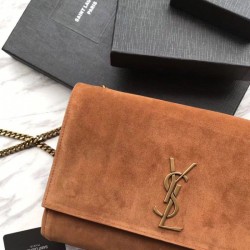 Replica YSL Saint Laurent Medium Reversible Kate Suede and Smooth Leather Brown