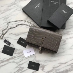 Replica Saint Laurent Medium Kate Monogram Crocodile Leather Shoulder Bag Gray