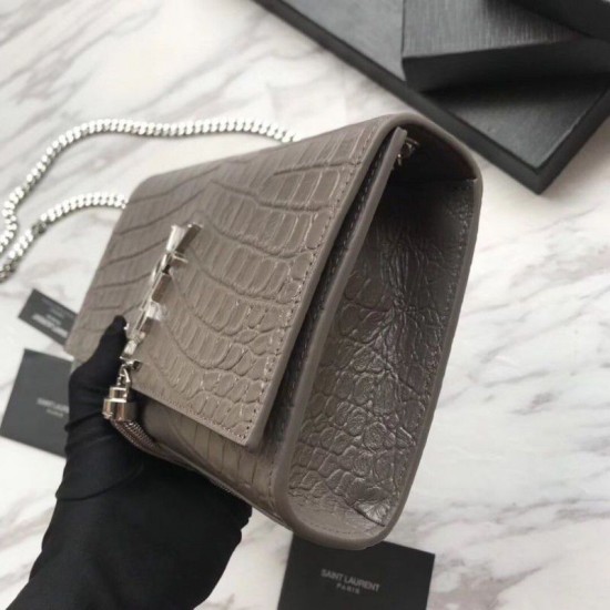 Replica Saint Laurent Medium Kate Monogram Crocodile Leather Shoulder Bag Gray Replica Saint Laurent Medium Kate Monogram Crocodile Leather Shoulder Bag Gray