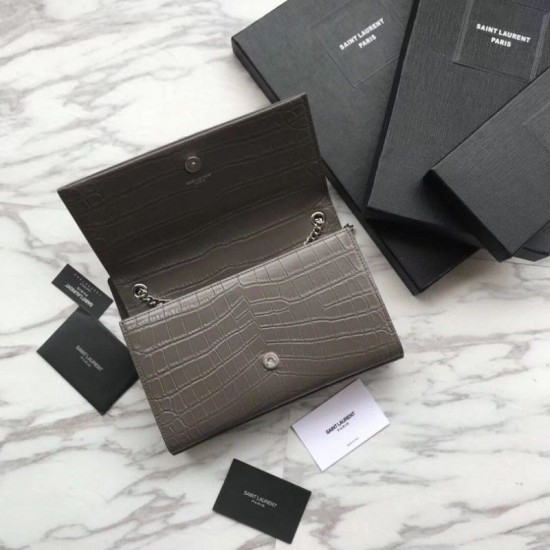 Replica Saint Laurent Medium Kate Monogram Crocodile Leather Shoulder Bag Gray Replica Saint Laurent Medium Kate Monogram Crocodile Leather Shoulder Bag Gray
