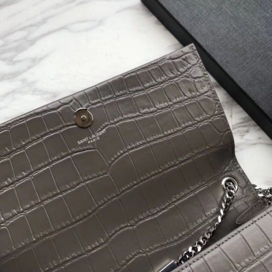 Replica Saint Laurent Medium Kate Monogram Crocodile Leather Shoulder Bag Gray Replica Saint Laurent Medium Kate Monogram Crocodile Leather Shoulder Bag Gray