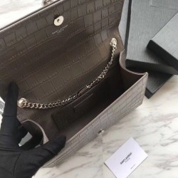Replica Saint Laurent Medium Kate Monogram Crocodile Leather Shoulder Bag Gray