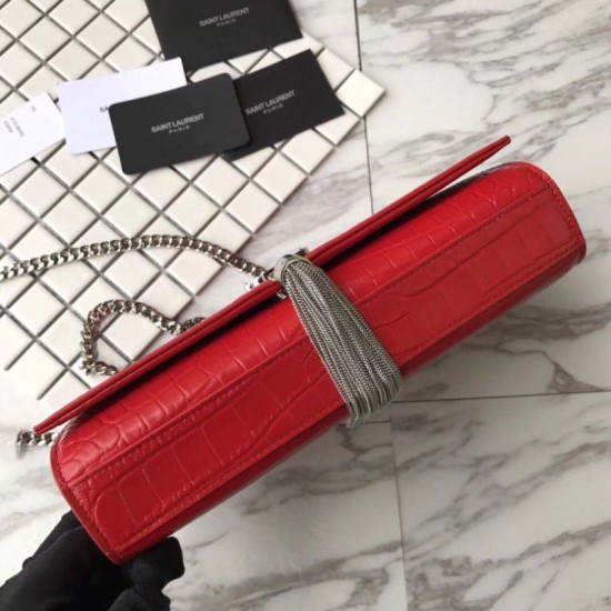 Replica Saint Laurent Medium Kate Monogram Crocodile Leather Shoulder Bag Red Fake Saint Laurent Medium Kate Monogram Crocodile Leather Shoulder Bag Red Replica