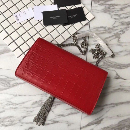 Replica Saint Laurent Medium Kate Monogram Crocodile Leather Shoulder Bag Red Fake Saint Laurent Medium Kate Monogram Crocodile Leather Shoulder Bag Red Replica