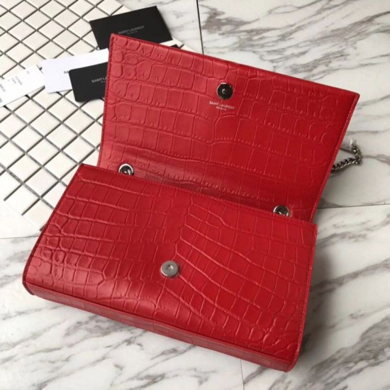 Replica Saint Laurent Medium Kate Monogram Crocodile Leather Shoulder Bag Red Fake Saint Laurent Medium Kate Monogram Crocodile Leather Shoulder Bag Red Replica