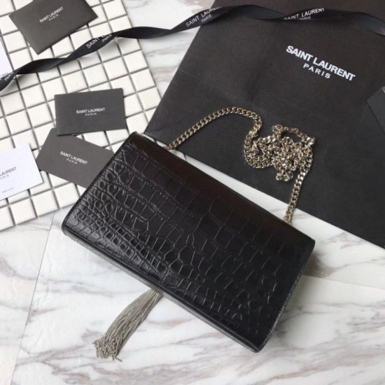 Replica Saint Laurent Medium Kate Monogram Crocodile Leather Shoulder Bag Black Fake Saint Laurent Medium Kate Monogram Crocodile Leather Shoulder Bag Black Replica