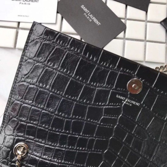 Replica Saint Laurent Medium Kate Monogram Crocodile Leather Shoulder Bag Black Fake Saint Laurent Medium Kate Monogram Crocodile Leather Shoulder Bag Black Replica