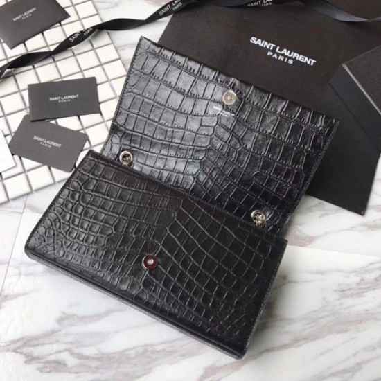 Replica Saint Laurent Medium Kate Monogram Crocodile Leather Shoulder Bag Black Fake Saint Laurent Medium Kate Monogram Crocodile Leather Shoulder Bag Black Replica