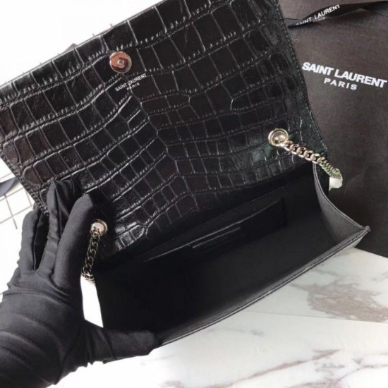 Replica Saint Laurent Medium Kate Monogram Crocodile Leather Shoulder Bag Black Fake Saint Laurent Medium Kate Monogram Crocodile Leather Shoulder Bag Black Replica