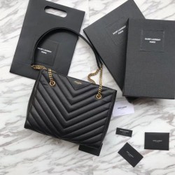 Replica YSL Saint Laurent Tribeca Small Shopping Bag Grain Embossed Leather Black
