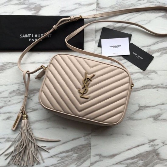 Fake YSL Saint Laurent Medium LouLou Chain Bag Matelasse Leather Apricot Replica Replica YSL Saint Laurent Medium LouLou Chain Bag Matelasse Leather Apricot