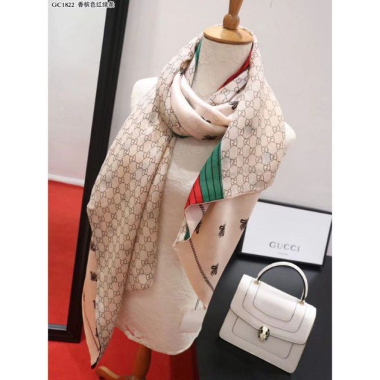 Replica Gucci Bee Cashmere Silk Scarf Red