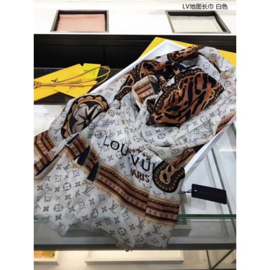 Replica Louis Vuitton Monogram Cashmere Silk Scarves White
