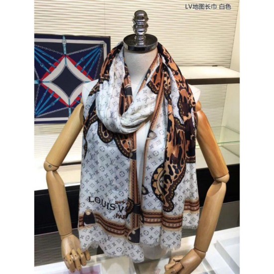 Replica Louis Vuitton Monogram Cashmere Silk Scarves White