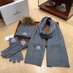 Replica Moncler scarf hat and gloves three piece Grey