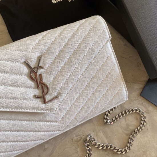 Replica YSL Saint Laurent Monogram Envelope Chain Wallet Grained Leather White Replica YSL Saint Laurent Monogram Envelope Chain Wallet Grained Leather White