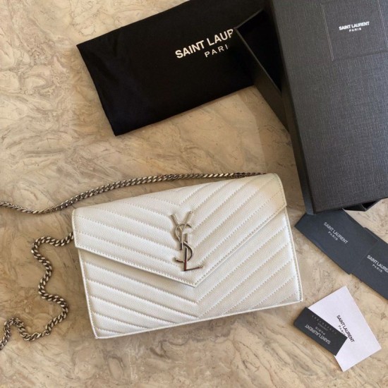 Replica YSL Saint Laurent Monogram Envelope Chain Wallet Grained Leather White Replica YSL Saint Laurent Monogram Envelope Chain Wallet Grained Leather White