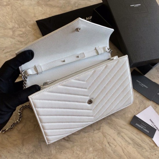 Replica YSL Saint Laurent Monogram Envelope Chain Wallet Grained Leather White Replica YSL Saint Laurent Monogram Envelope Chain Wallet Grained Leather White